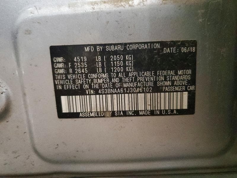 2018 SUBARU LEGACY 2.5I 12