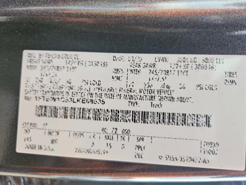 2020 FORD F150 SUPERCREW 12