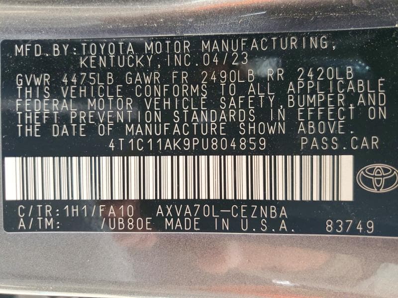 2023 TOYOTA CAMRY LE 12