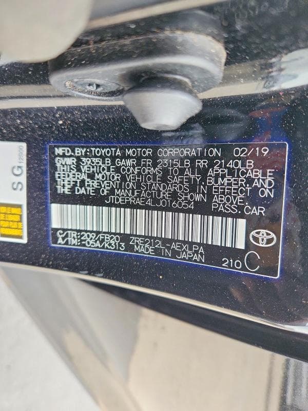 2020 TOYOTA COROLLA LE LE 12