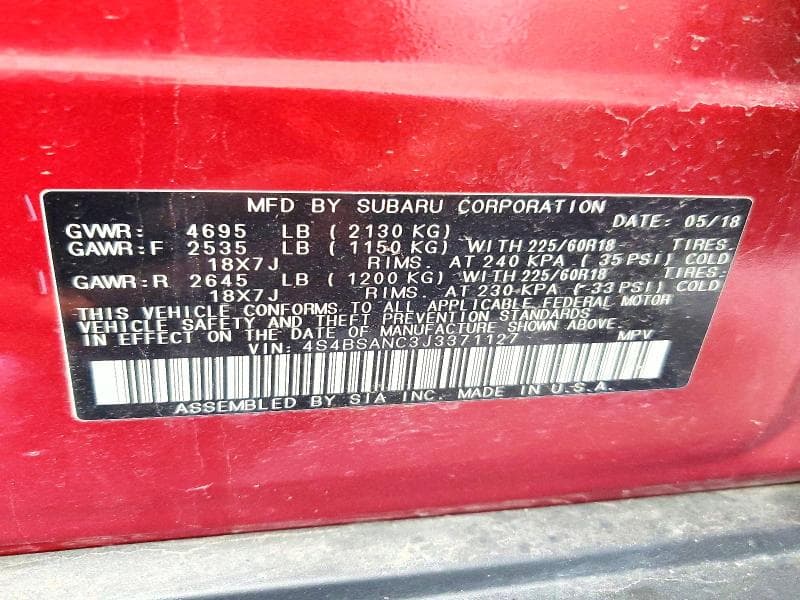 2018 SUBARU OUTBACK 2.5I LIMITED 13