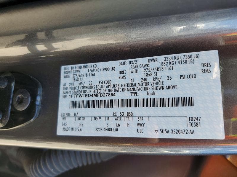 2021 FORD F150 SUPERCREW SUPERCREW 12