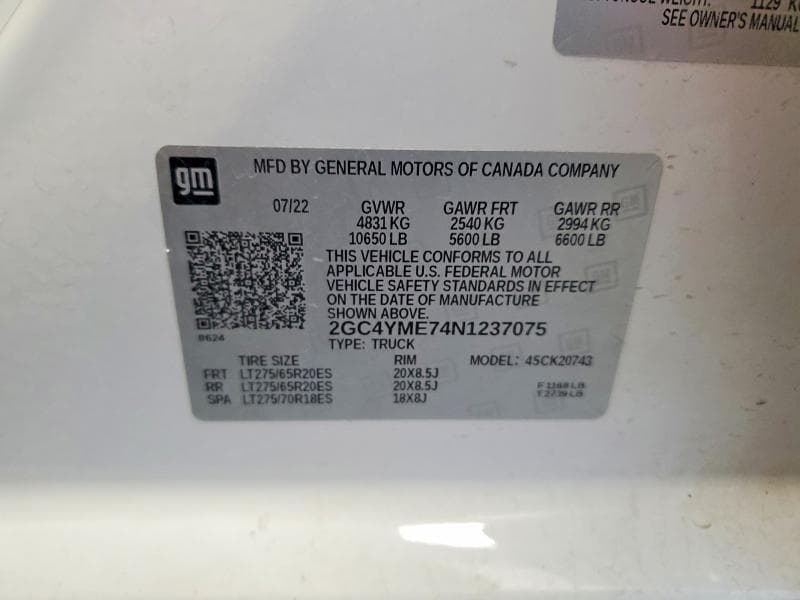 2022 CHEVROLET SILVERADO K2500 CUSTOM K2500 CUSTOM 12