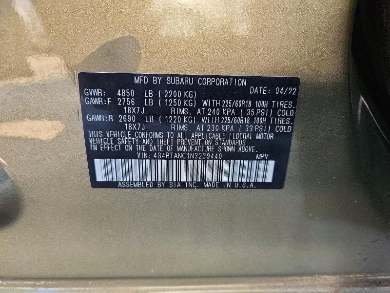 2022 SUBARU OUTBACK LIMITED 14