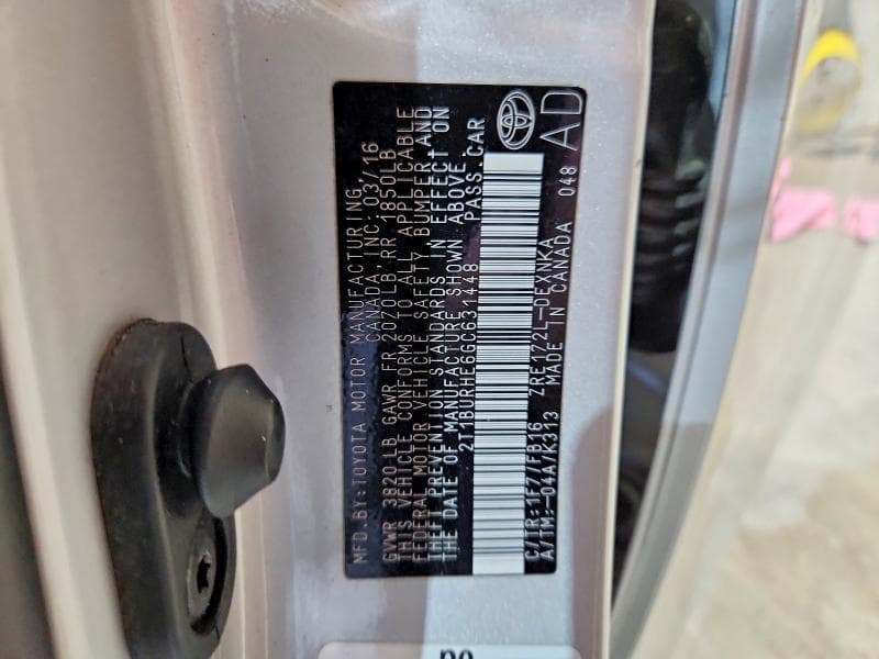 2016 TOYOTA COROLLA LE LE 12