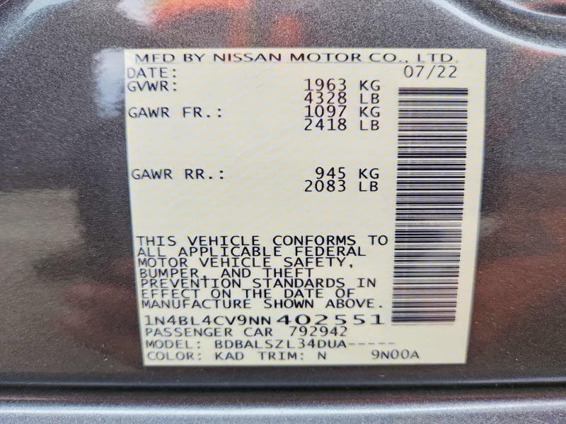 2022 NISSAN ALTIMA SR 12