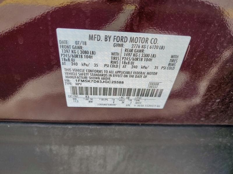 2018 FORD EXPLORER XLT 14