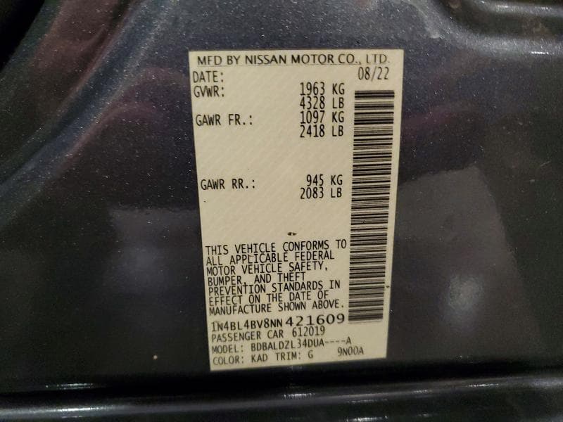 2022 NISSAN ALTIMA S 12