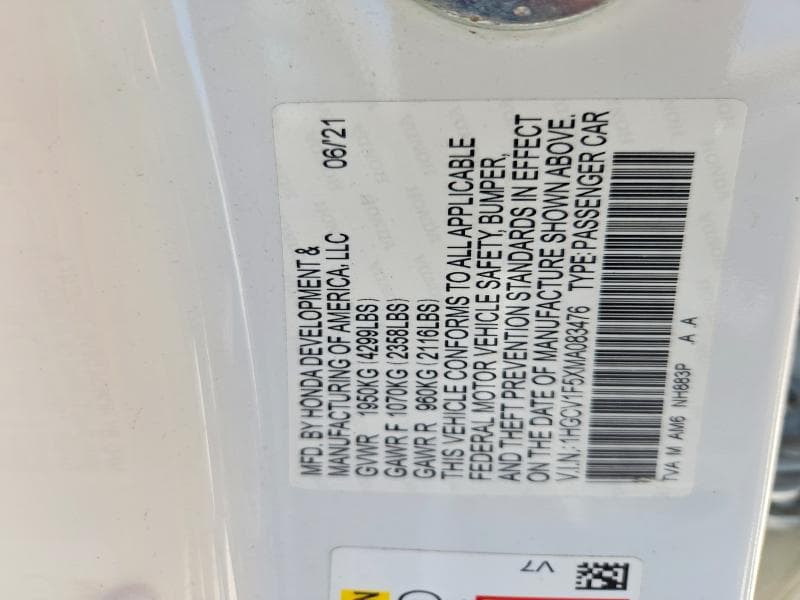 2021 HONDA ACCORD EXL 12