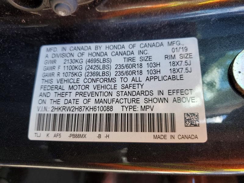 2019 HONDA CR-V EXL 13