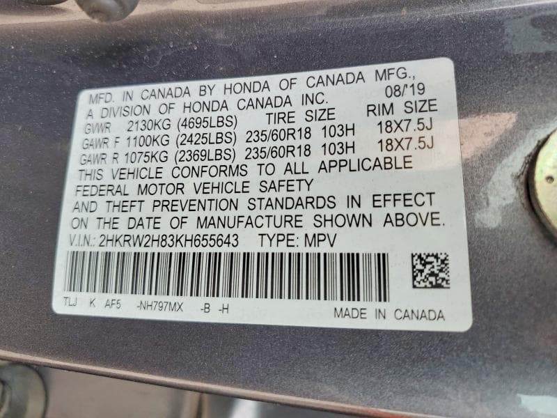 2019 HONDA CR-V EXL 14