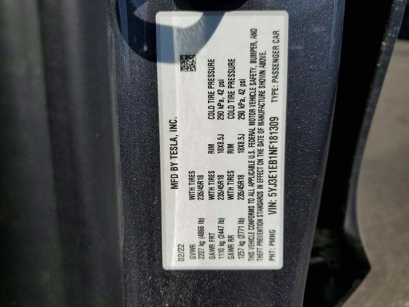 2022 TESLA MODEL 3 12