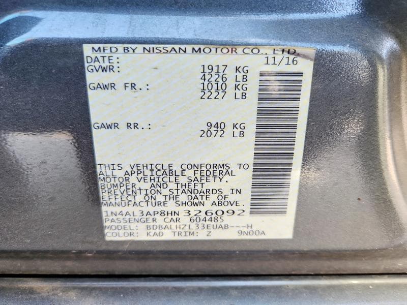 2017 NISSAN ALTIMA 2.5 SR 12