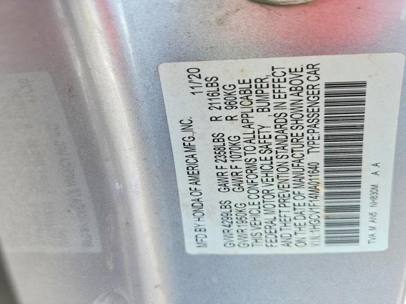2021 HONDA ACCORD LX 12