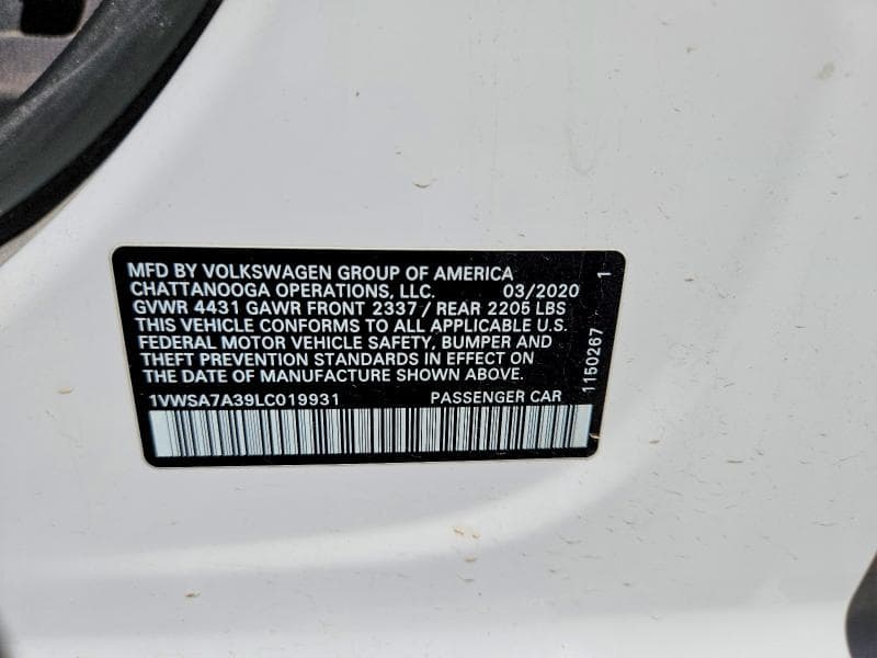 2020 VOLKSWAGEN PASSAT SE SE 12