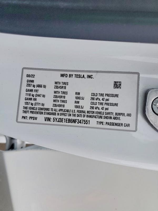 2022 TESLA MODEL 3 12