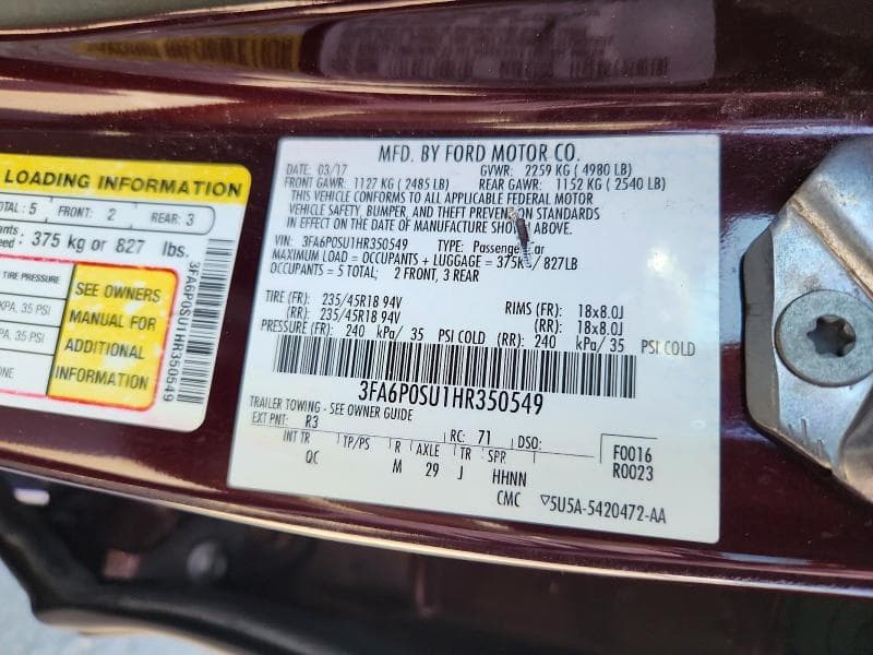2017 FORD FUSION TITANIUM PHEV 12