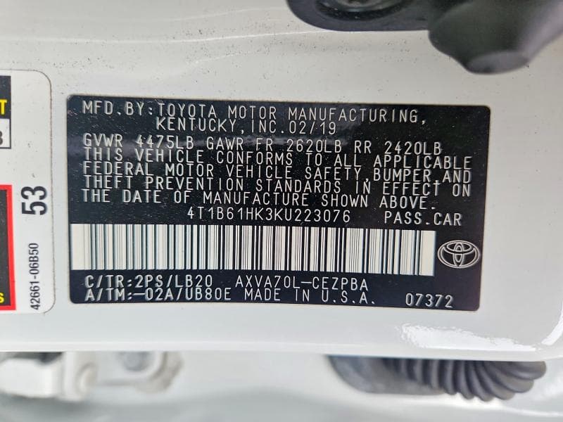 2019 TOYOTA CAMRY XSE 12