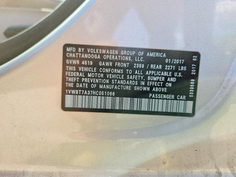2017 VOLKSWAGEN PASSAT SE 12