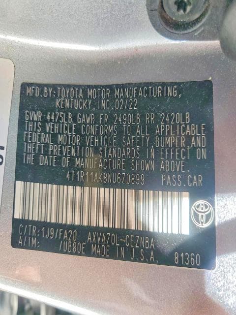 2022 TOYOTA CAMRY LE 12
