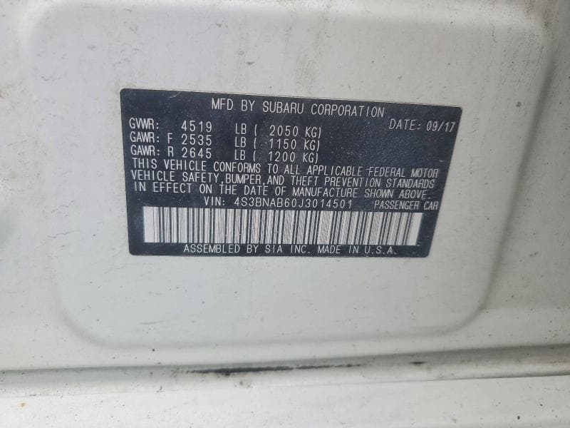 2018 SUBARU LEGACY 2.5I 12