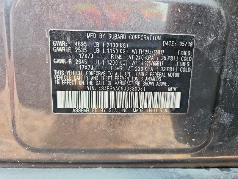 2018 SUBARU OUTBACK 2.5I 13