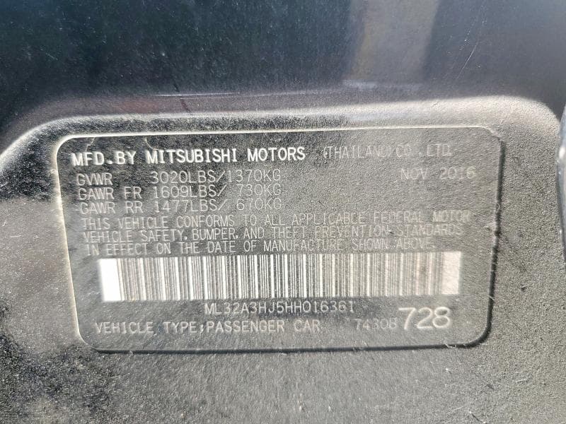 2017 MITSUBISHI MIRAGE ES 12