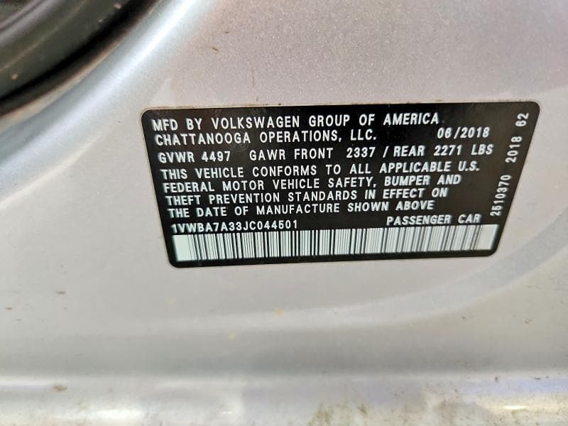 2018 VOLKSWAGEN PASSAT SE SE 12