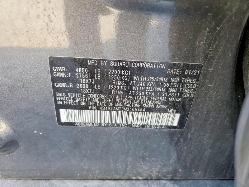 2021 SUBARU OUTBACK LIMITED 13
