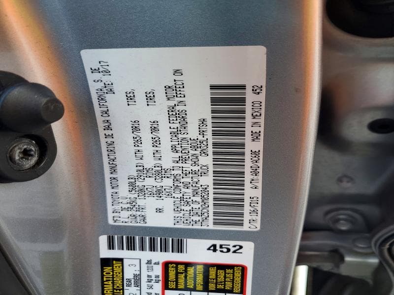 2017 TOYOTA TACOMA SR5 V6 SR5 V6 12