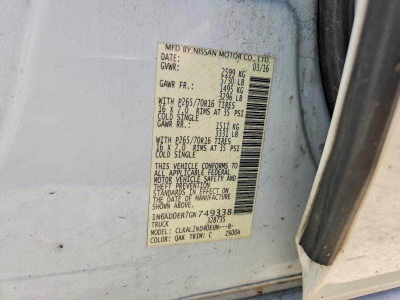 2016 NISSAN FRONTIER SV SV 12