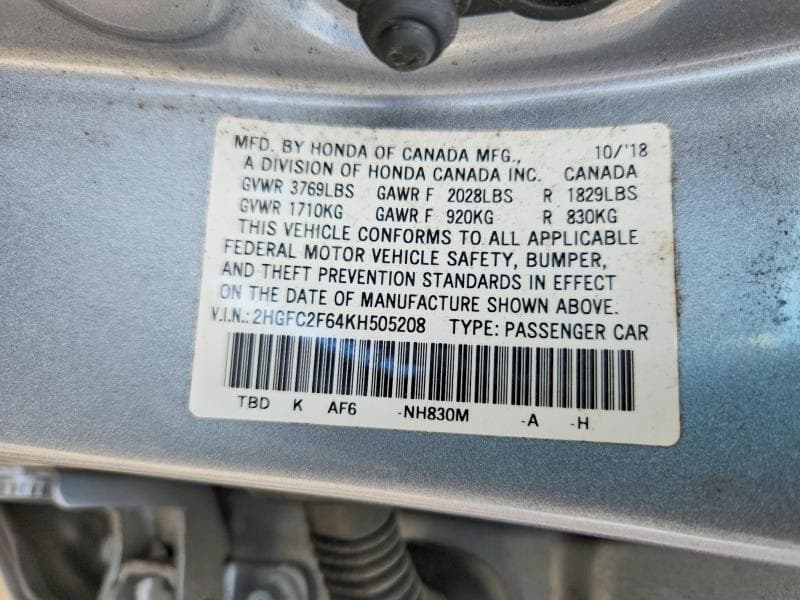 2019 HONDA CIVIC LX 12