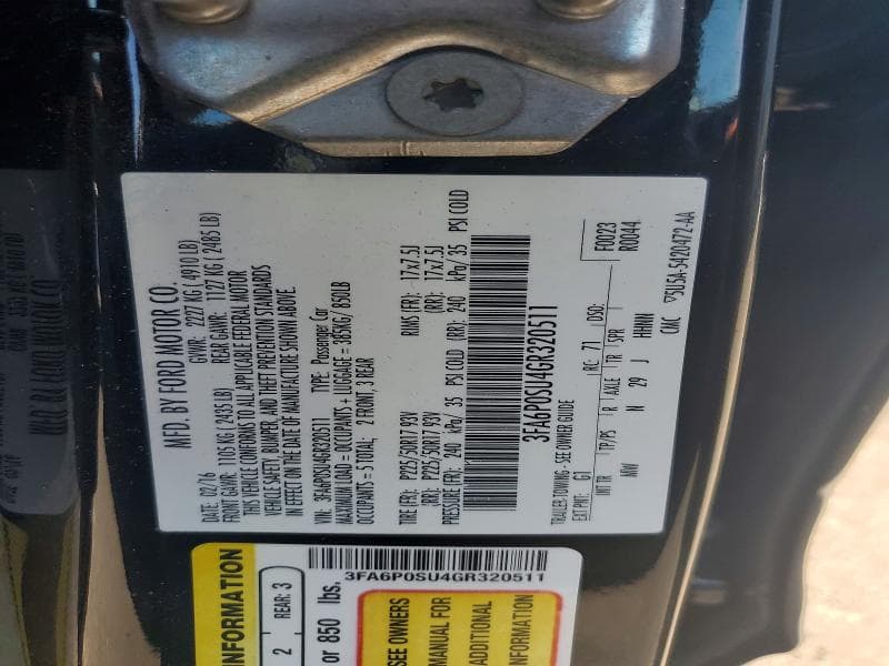 2016 FORD FUSION TITANIUM PHEV 12