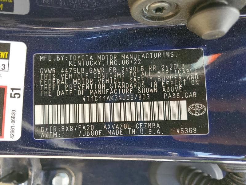 2022 TOYOTA CAMRY LE LE 12