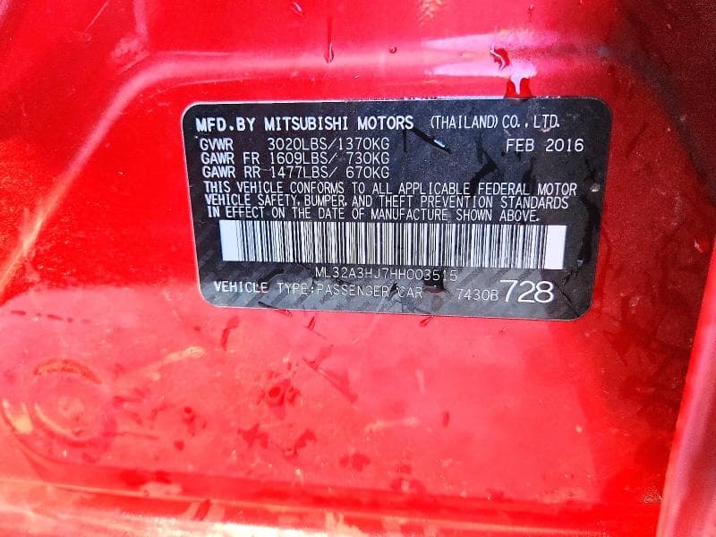 2017 MITSUBISHI MIRAGE ES ES 12