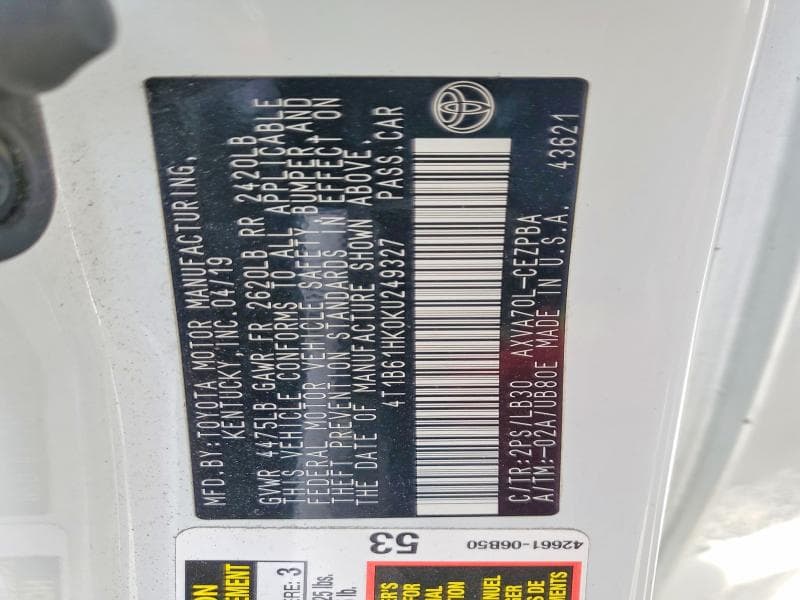 2019 TOYOTA CAMRY XSE 12
