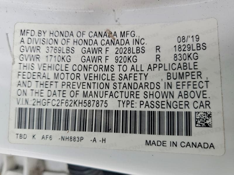 2019 HONDA CIVIC LX 12