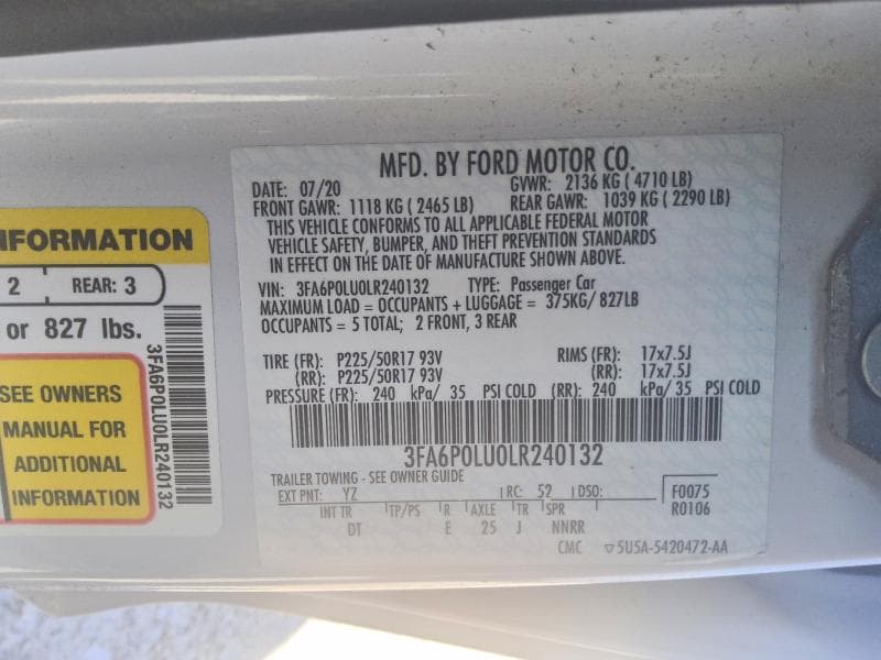 2020 FORD FUSION SE 12