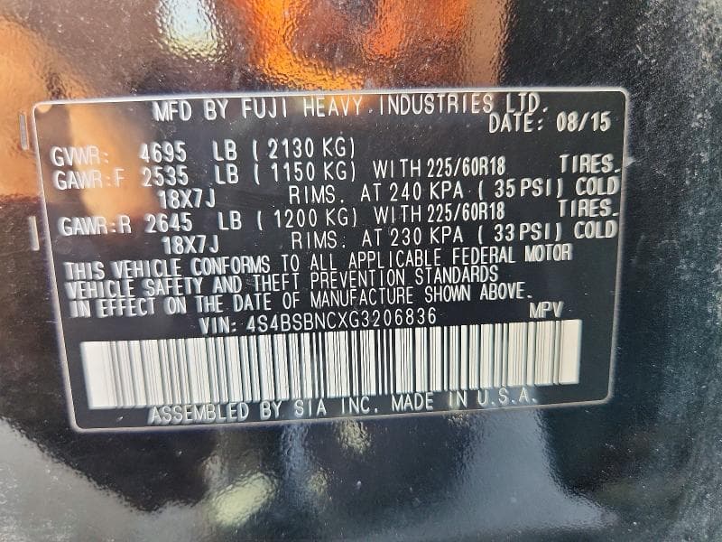 2016 SUBARU OUTBACK 2.5I LIMITED 13