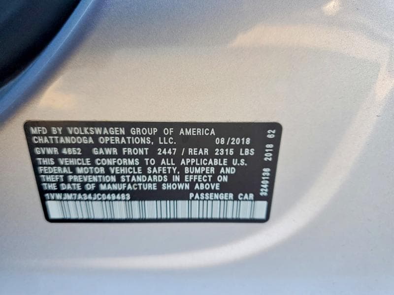 2018 VOLKSWAGEN PASSAT GT 12