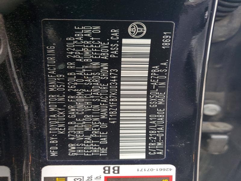 2019 TOYOTA AVALON LIMITED LIMITED 12