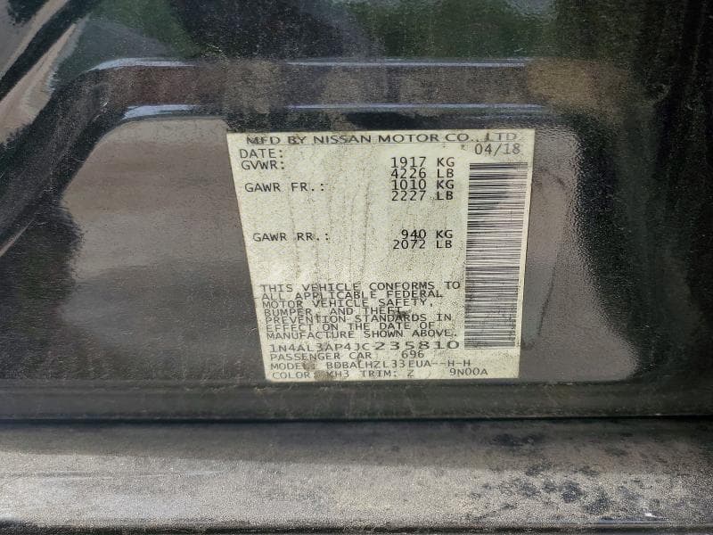2018 NISSAN ALTIMA 2.5 SR 2.5 SR 12