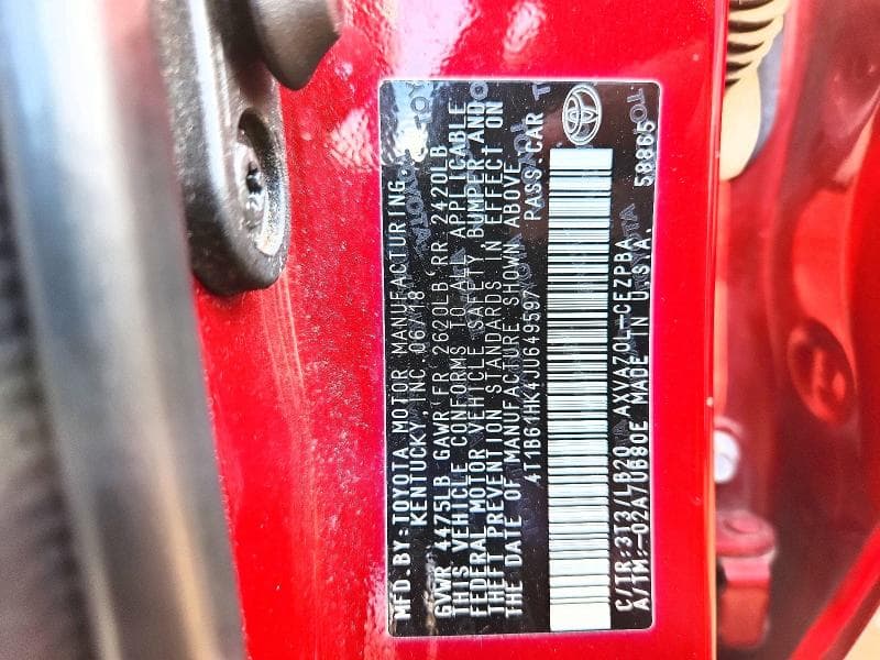 2018 TOYOTA CAMRY XSE 12