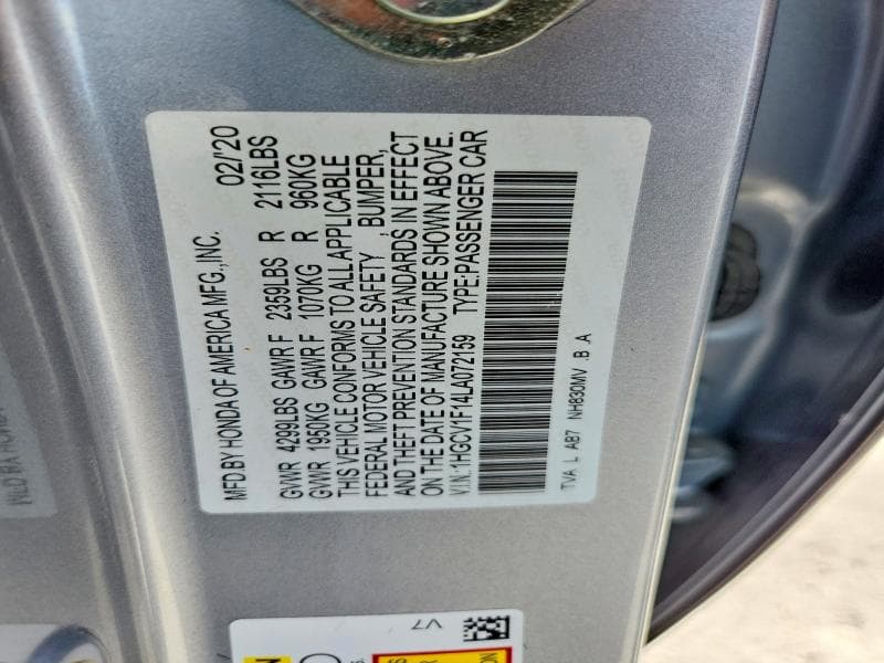 2020 HONDA ACCORD LX LX 12