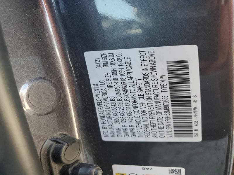 2021 HONDA PILOT EXL 12