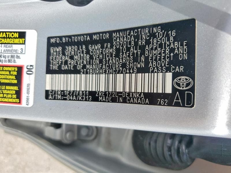 2017 TOYOTA COROLLA LE 12