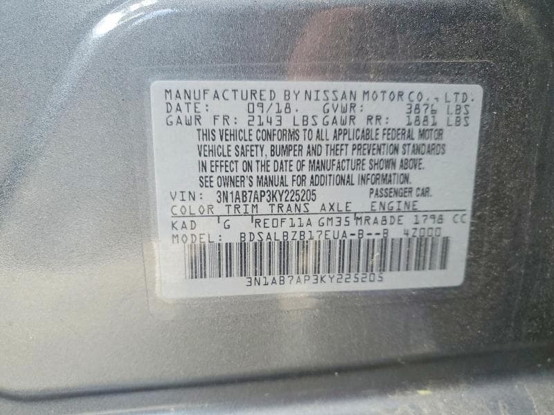 2019 NISSAN SENTRA S 12
