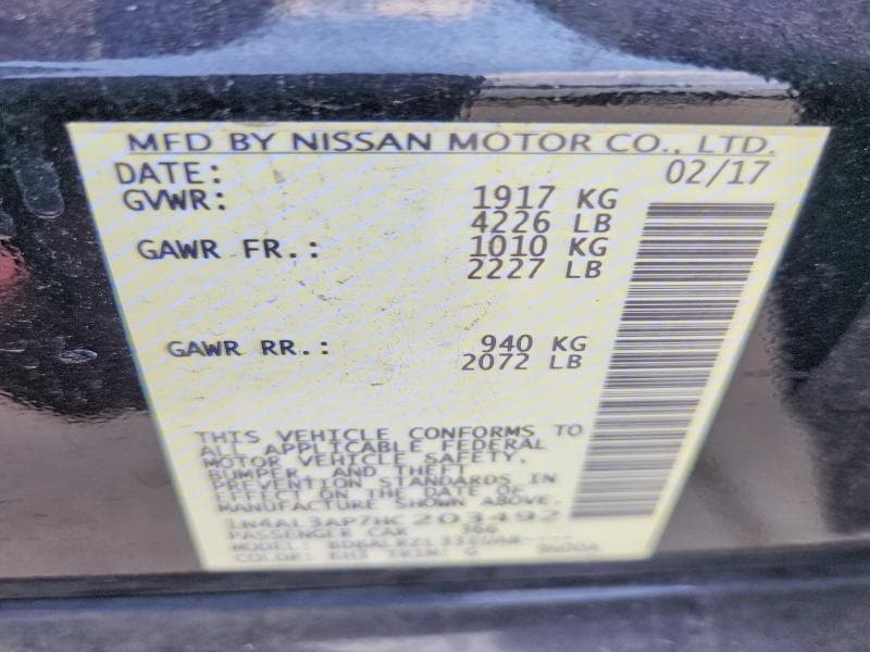 2017 NISSAN ALTIMA 2.5 SL 2.5 SL 12