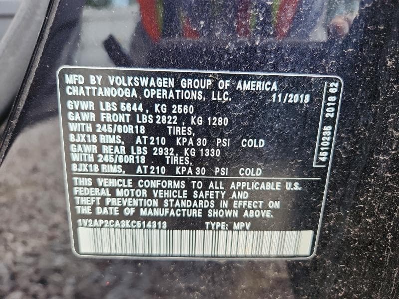 2019 VOLKSWAGEN ATLAS S S 13