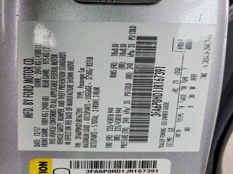 2018 FORD FUSION SE SE 12